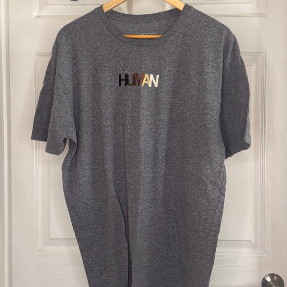 Men's Medium Grey T-shirt w/ HUMAN in Varying Shades of Brown & Cream, XL - Picture 1 of 3
